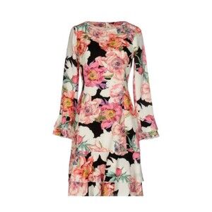 VDP Collection Party Cocktail Dress SZ 46/10 Floral Rhinestones Ruffle Hem Italy